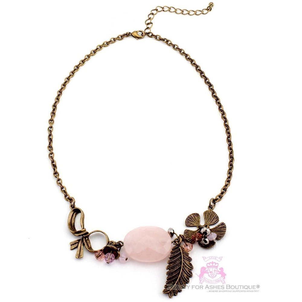Vintage Style Rose Quartz Necklace - Nature Inspired - New w/Tags
